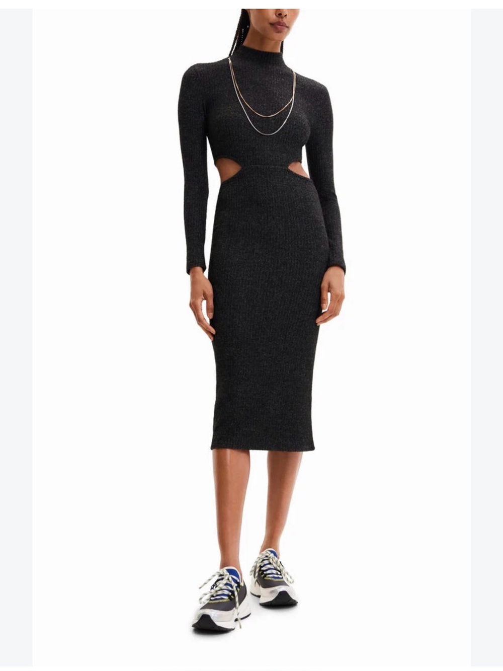 NWT DESUGUAL Cutout Long Sleeve Knit Dress
